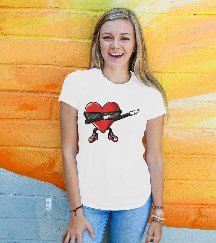 Dabbing Heart Funny Cute Valentines Day With Sneakers And Shades T-Shirt