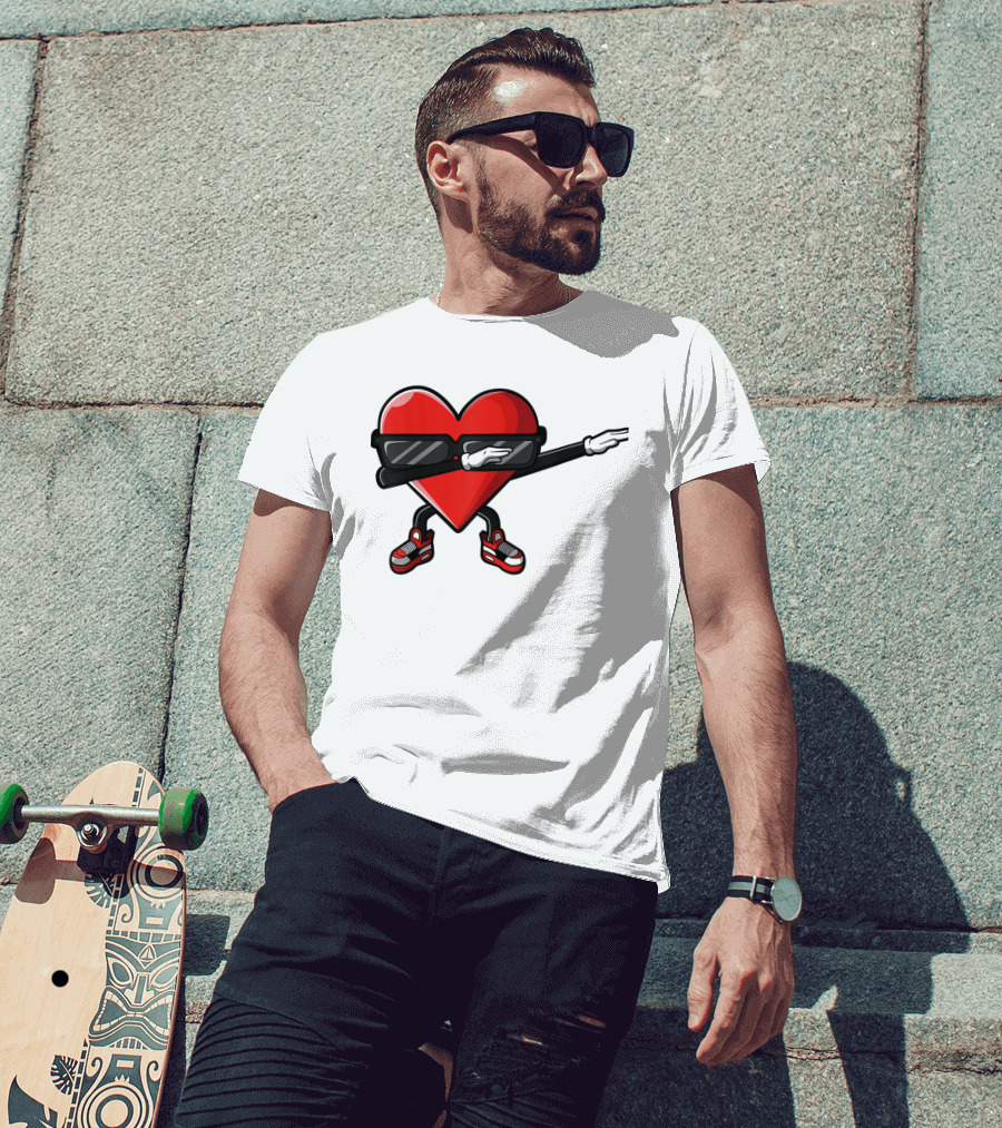 Dabbing Heart Funny Cute Valentines Day With Sneakers And Shades T-Shirt