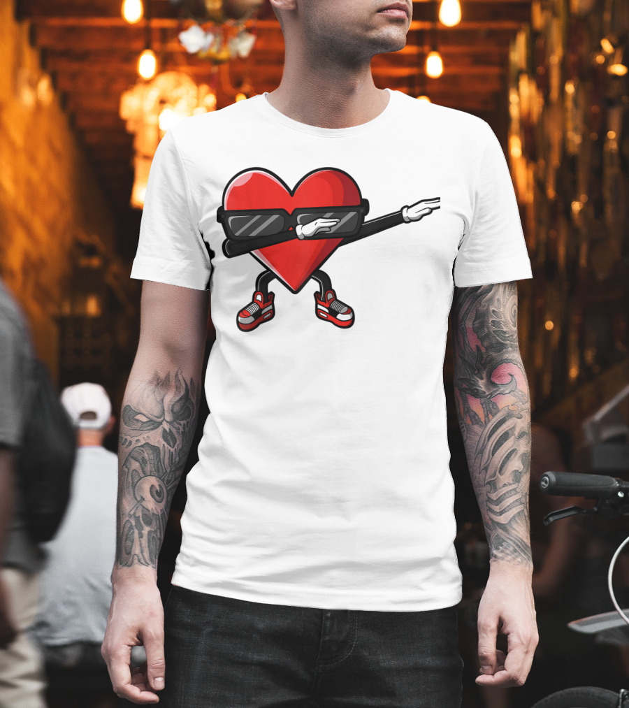 Dabbing Heart Funny Cute Valentines Day with Sneakers and Shades T-Shirt