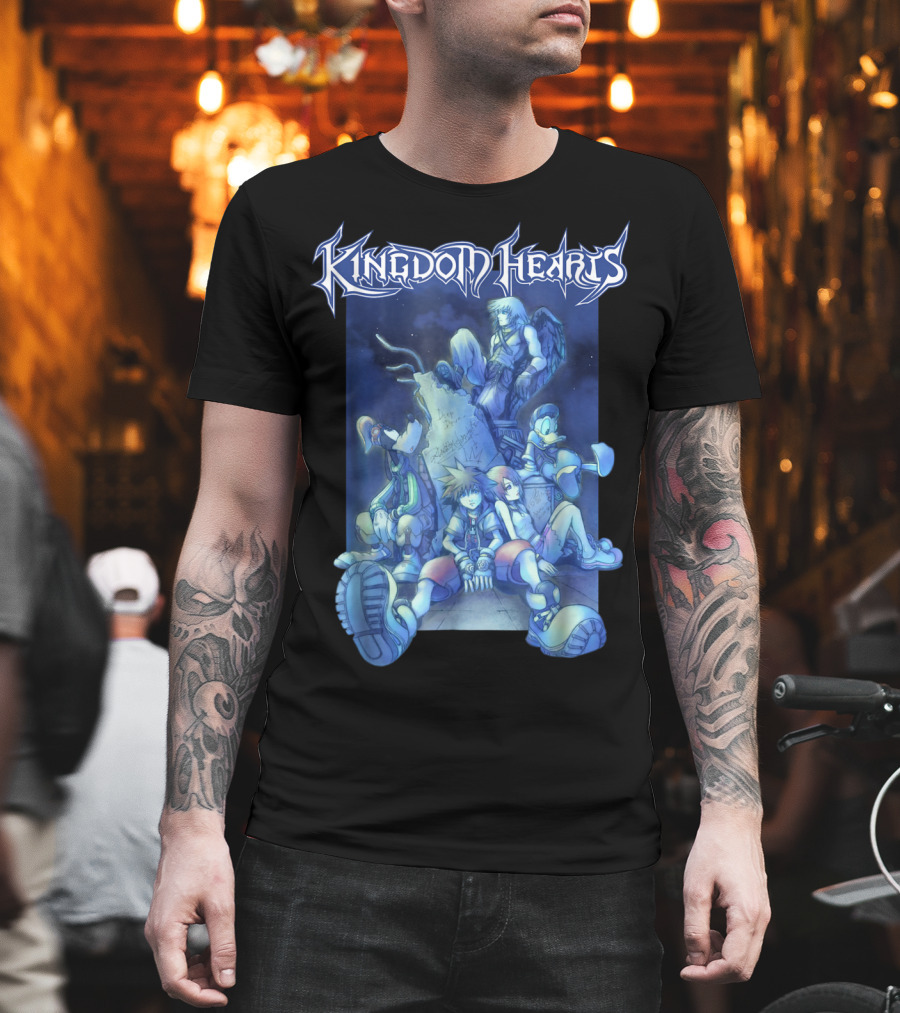 Kingdom Hearts Disney Blue Crew Art with Sora Donald Goofy and Riku T-Shirt