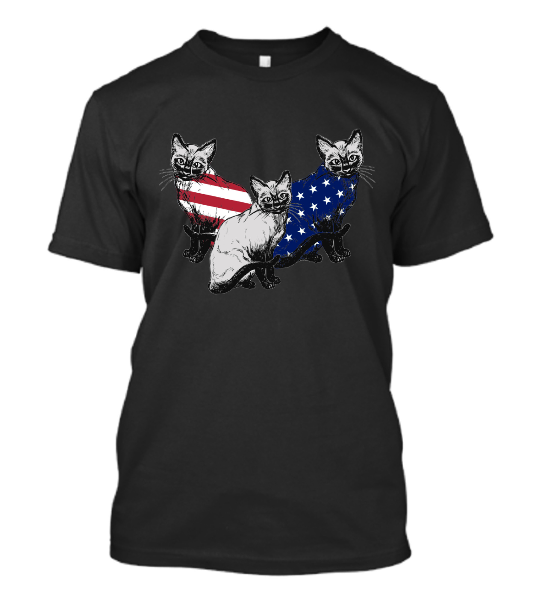 Siamese Cats American Flag July Independence Day T-Shirt