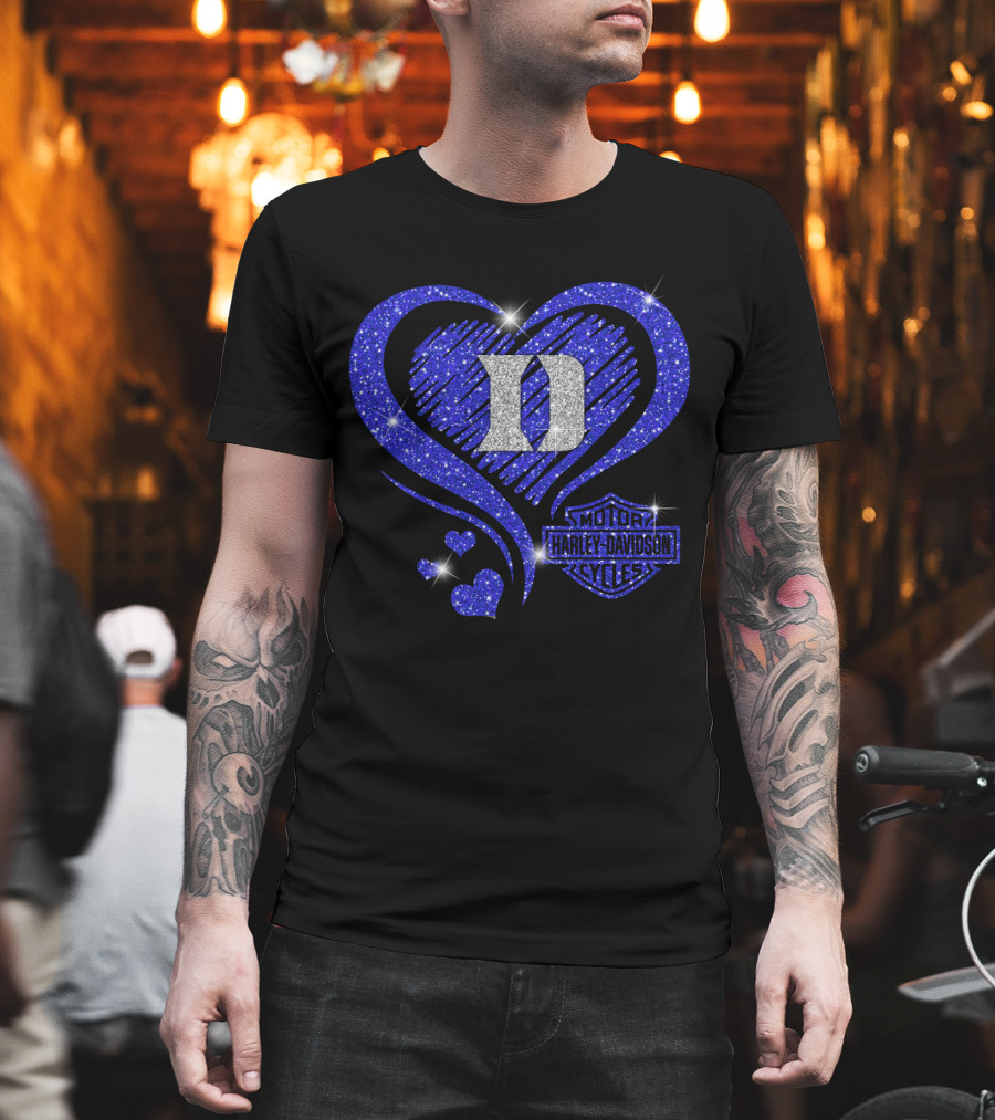 Ncaa Duke Blue Devils Harley Davidson Heart Sparkle T-Shirt