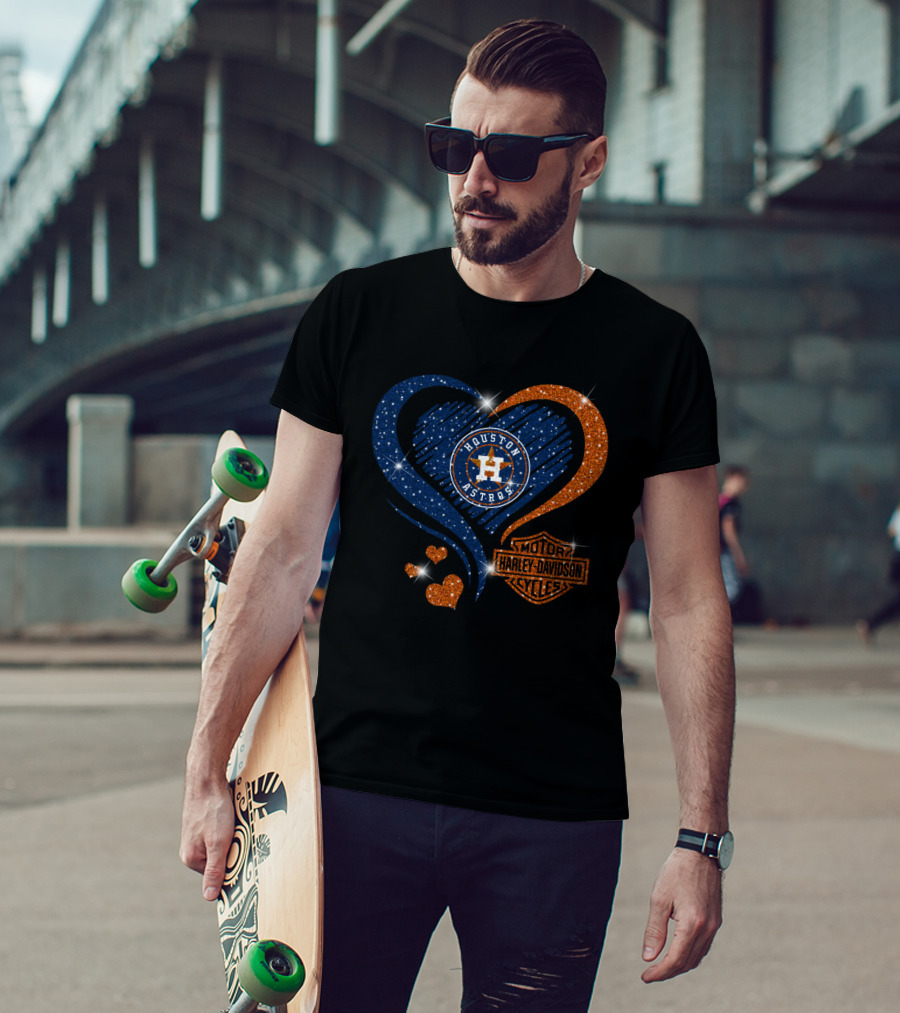 Houston Astros Harley Davidson Heart And Sparkle Combination T-Shirt