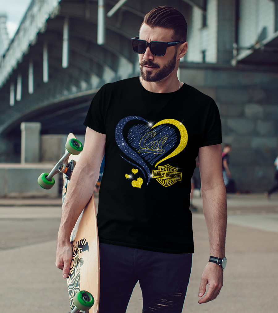 Cal Harley Davidson Cycles Blue And Yellow Heart T-Shirt