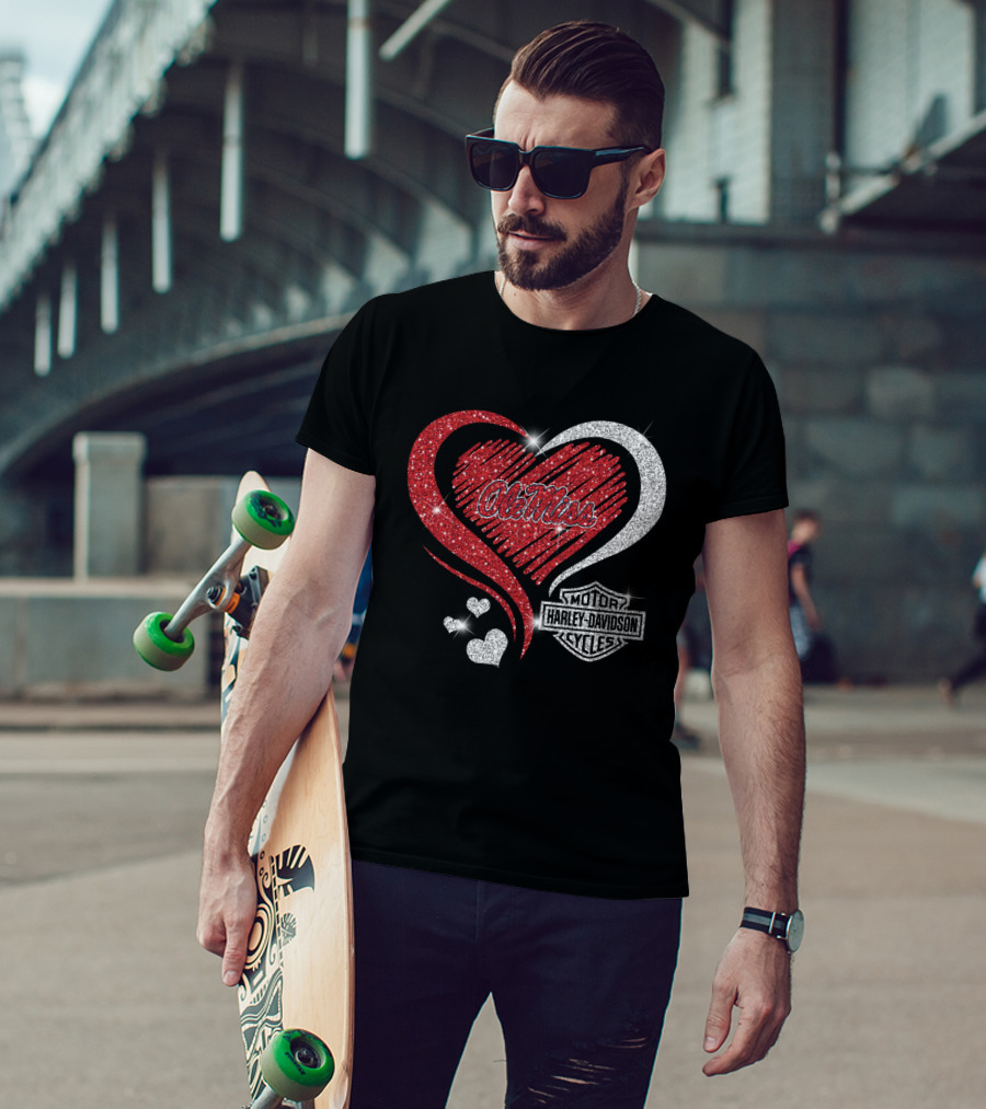 Ole Miss Rebels Heart Harley Davidson Cycles T-Shirt