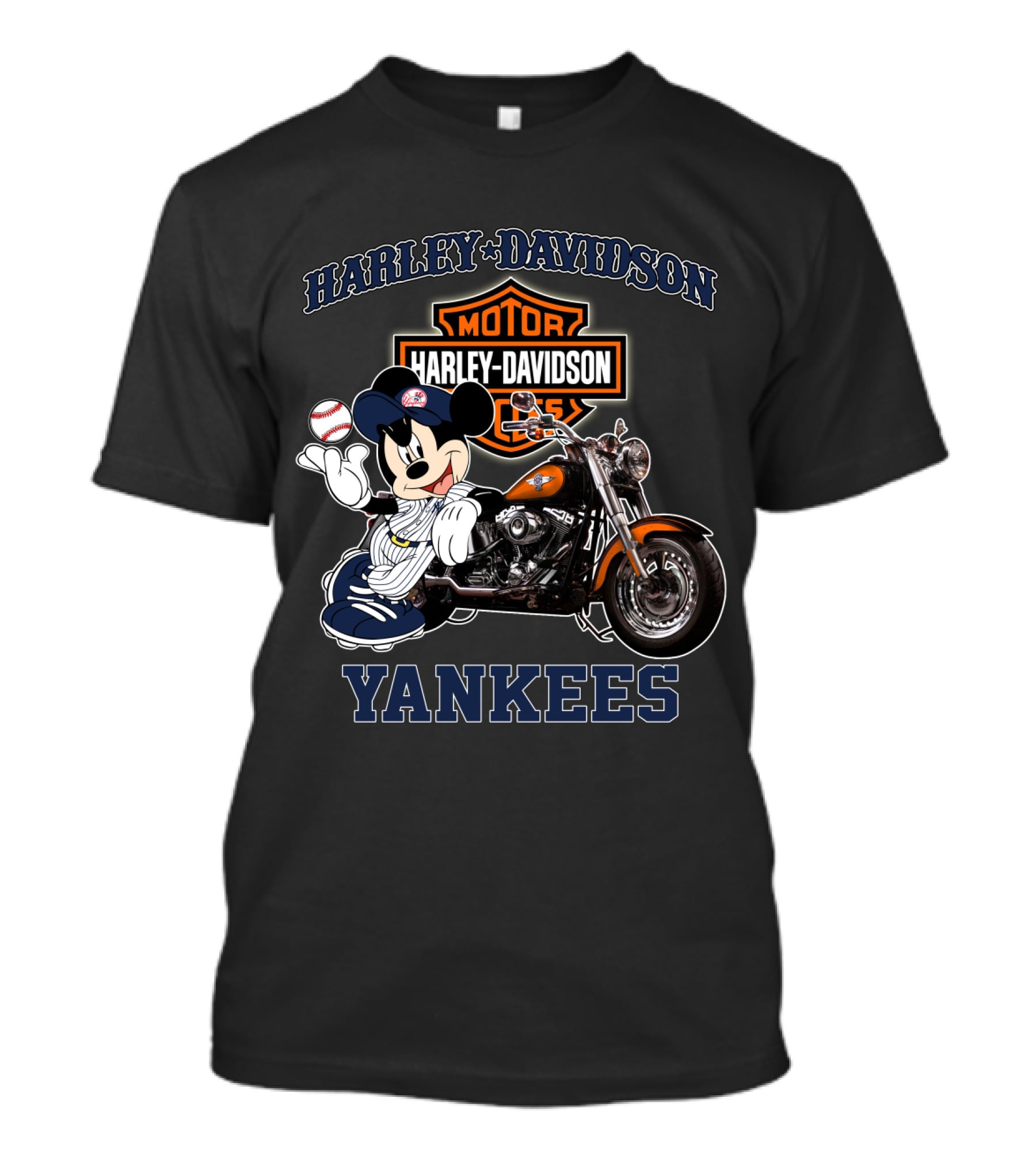 Harley Davidson New York Yankees Mickey Mouse Baseball Moto T-Shirt