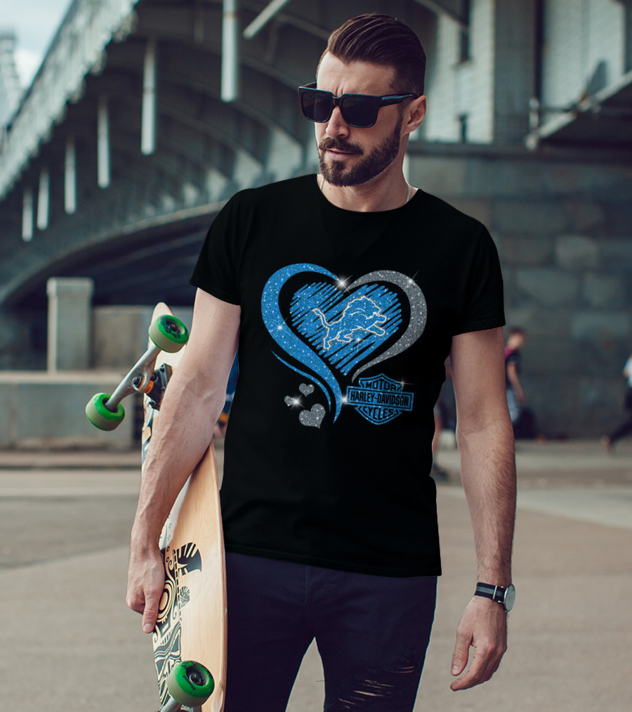 Hd Ll Detroit Lions Harley Davidson Cycles Sparkle Heart T-Shirt