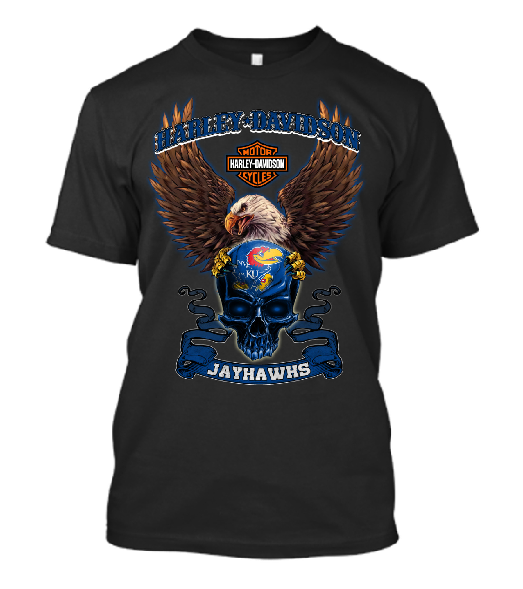 Harley Davidson Kansas Jayhawks Skull Eagle T-Shirt