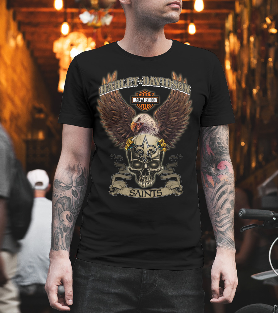 Harley Davidson Motor Cycles Eagle Skull Saints T-Shirt