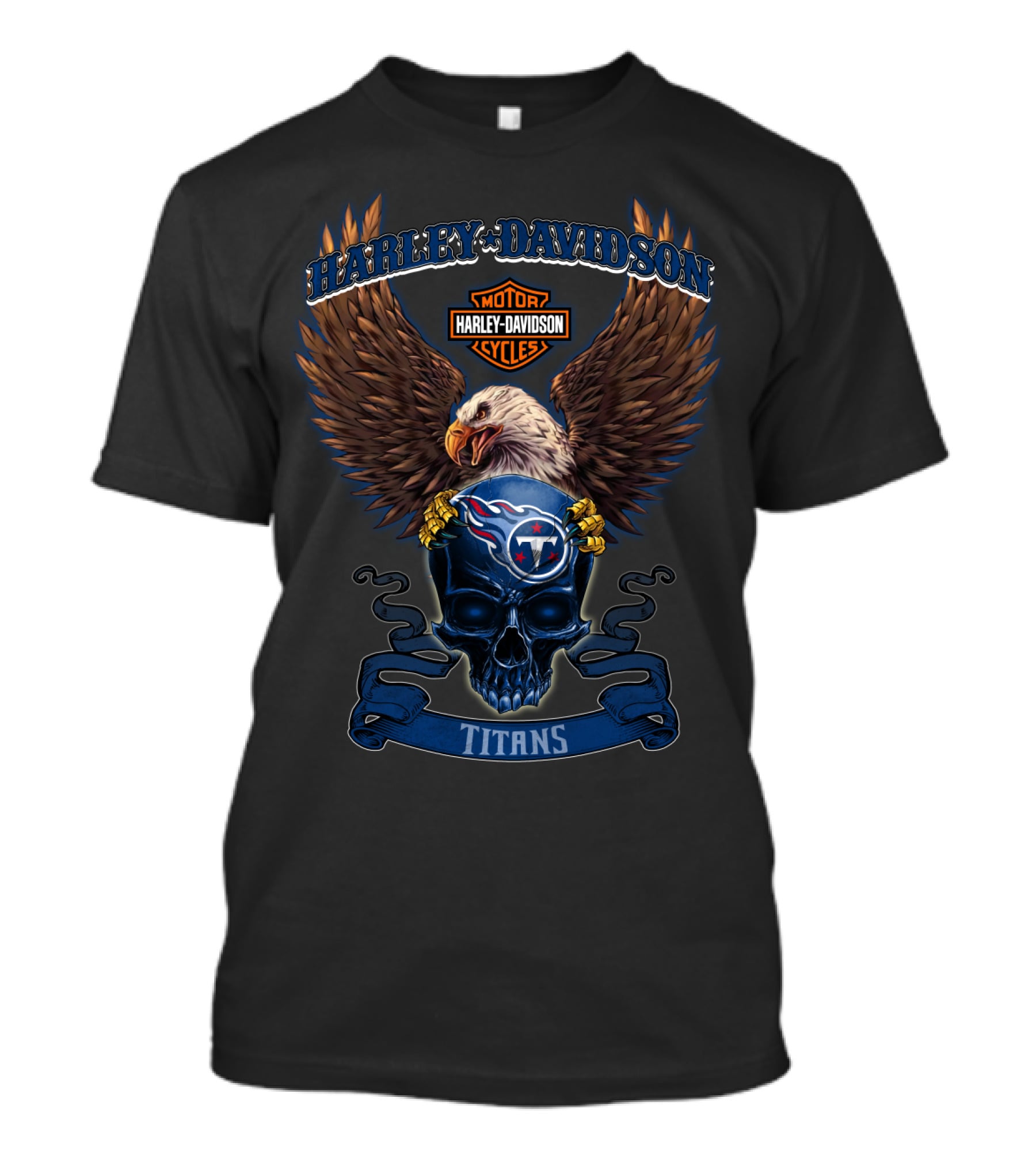 Harley Davidson Motor Cycles Tennessee Titans Eagle Skull T-Shirt