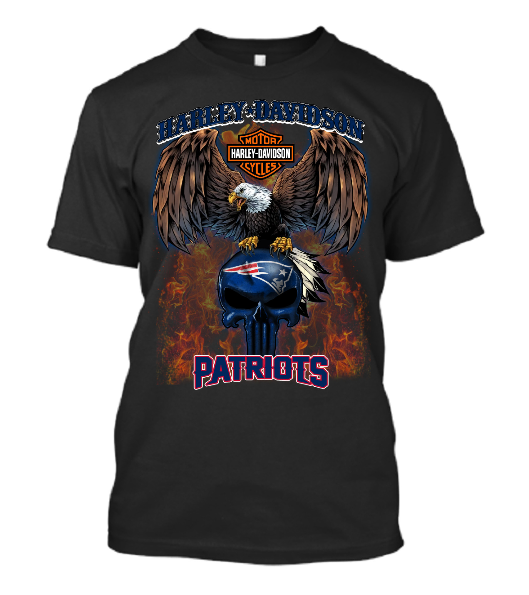 Harley Davidson Motorcycles New England Patriots Eagle Skull T-Shirt