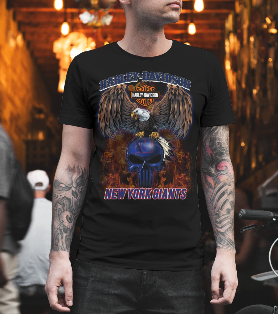 Harley Davidson Eagle New York Giants Skull Nfl Football T-Shirt
