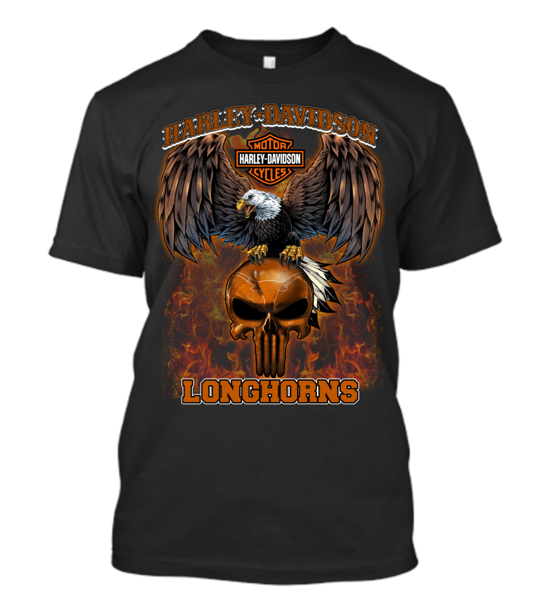 Harley Davidson Motor Cycles Longhorns Eagle Skull T-Shirt