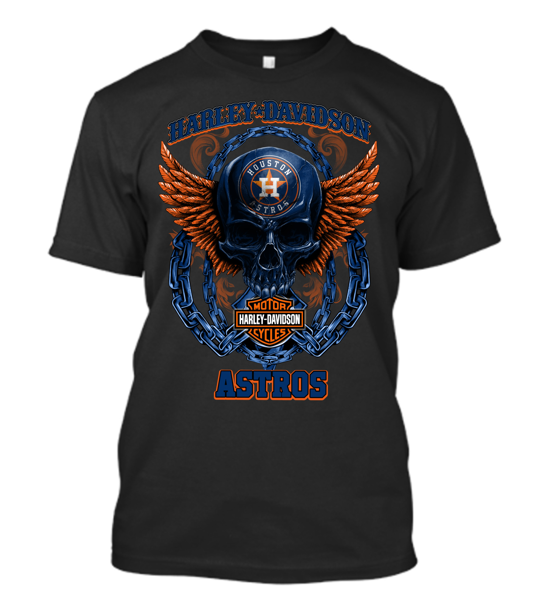 Harley Davidson Houston Astros Skull Wings Motor Cycles T-Shirt