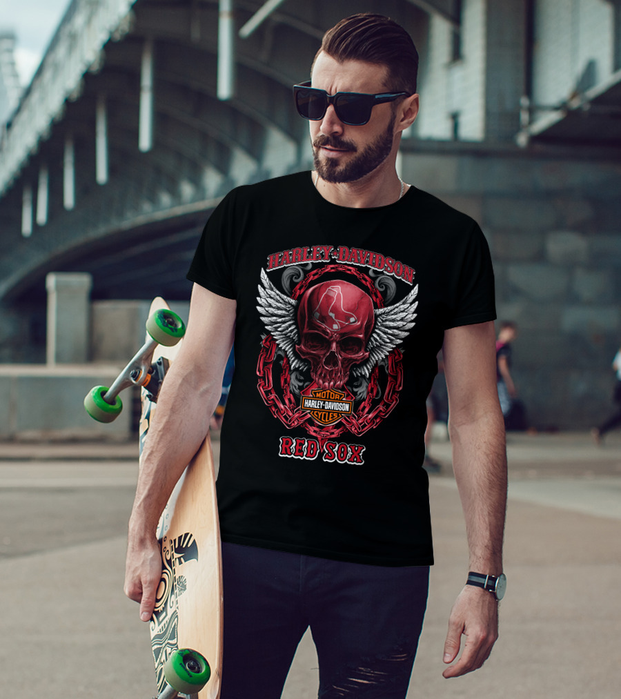 Harley Davidson Boston Red Sox Skull And Wings T-Shirt