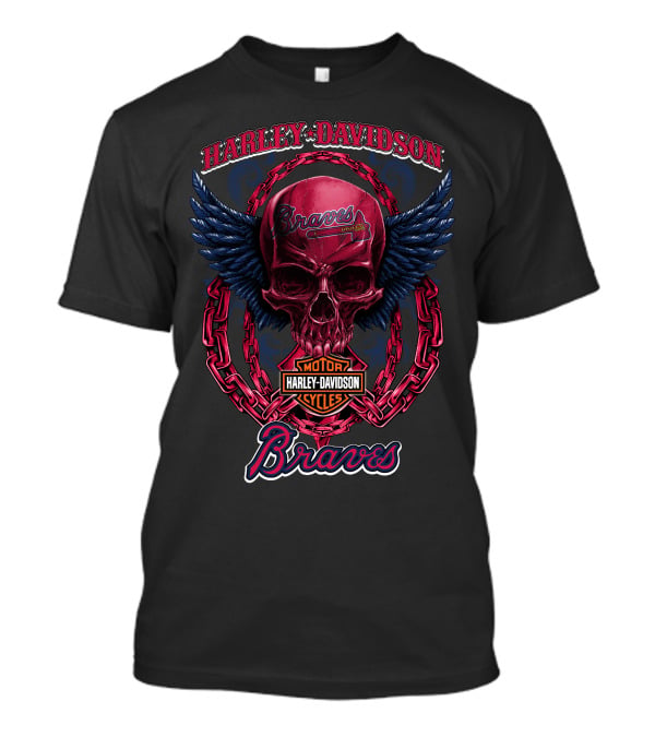 Harley Davidson Braves Skull Wings Atlanta Braves T-Shirt