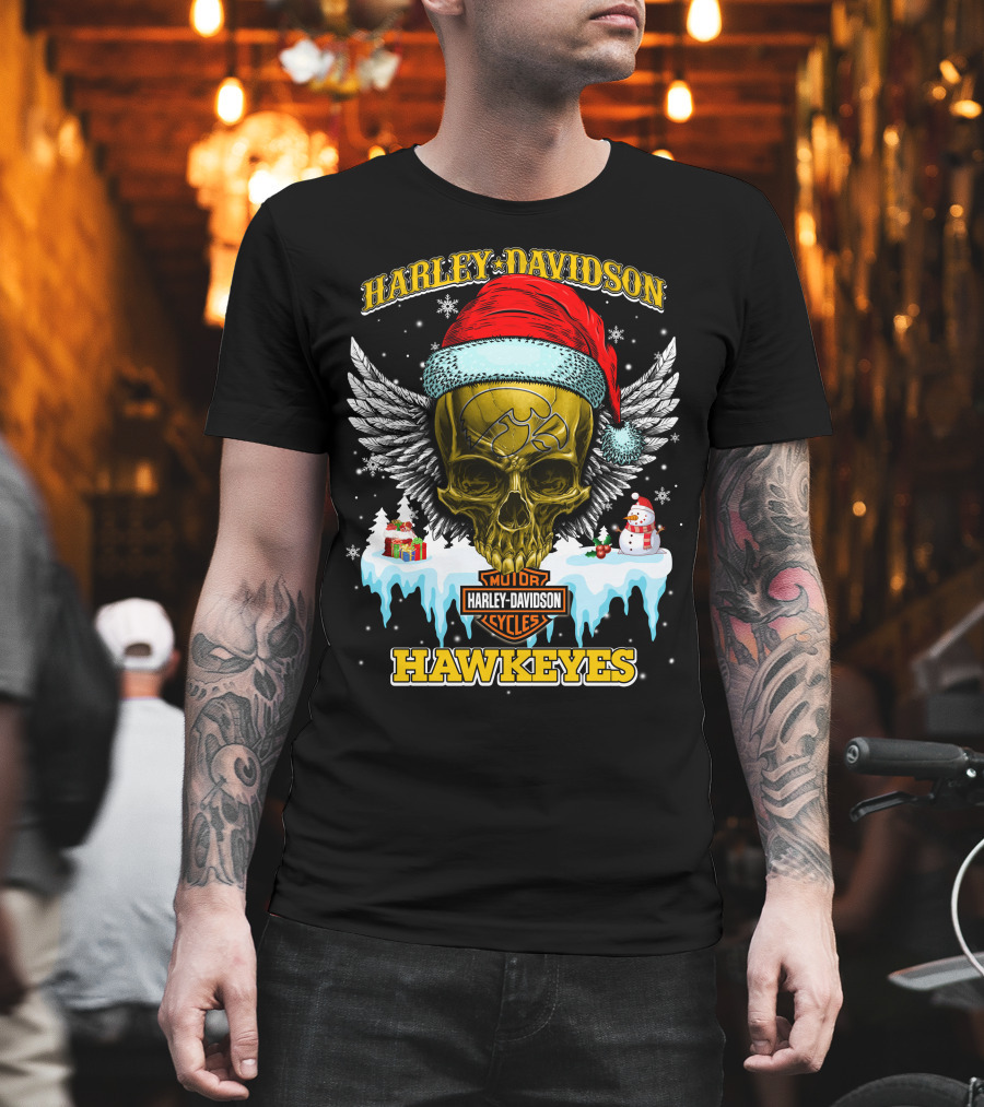 Harley Davidson Hawkeyes Motorcycles Holiday Skull And Wings T-Shirt