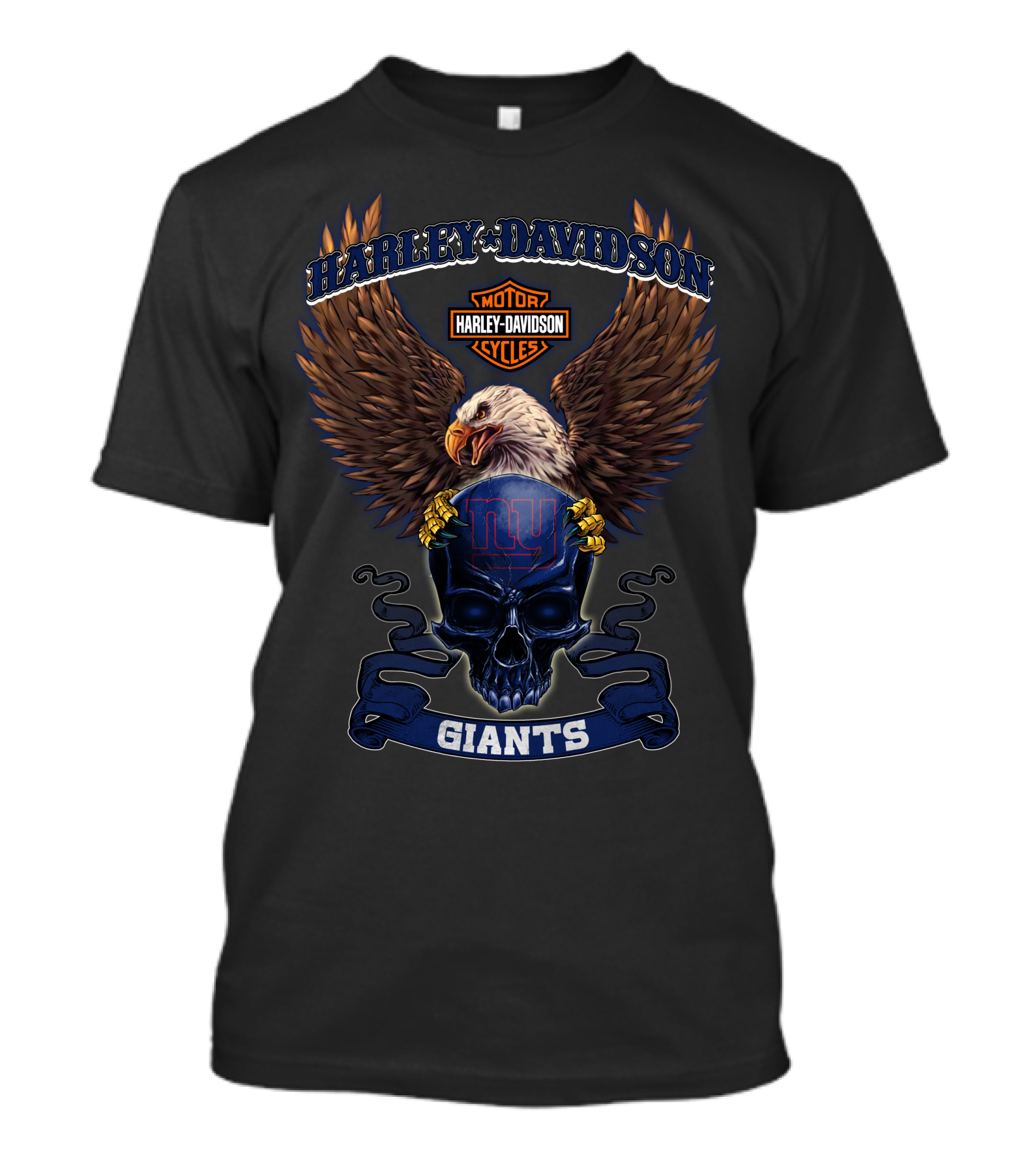 Harley Davidson Motorcycles New York Giants Eagle Skull T-Shirt