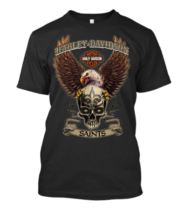 Harley Davidson Motor Cycles Eagle Skull Saints Fleur-De-Lis T-Shirt
