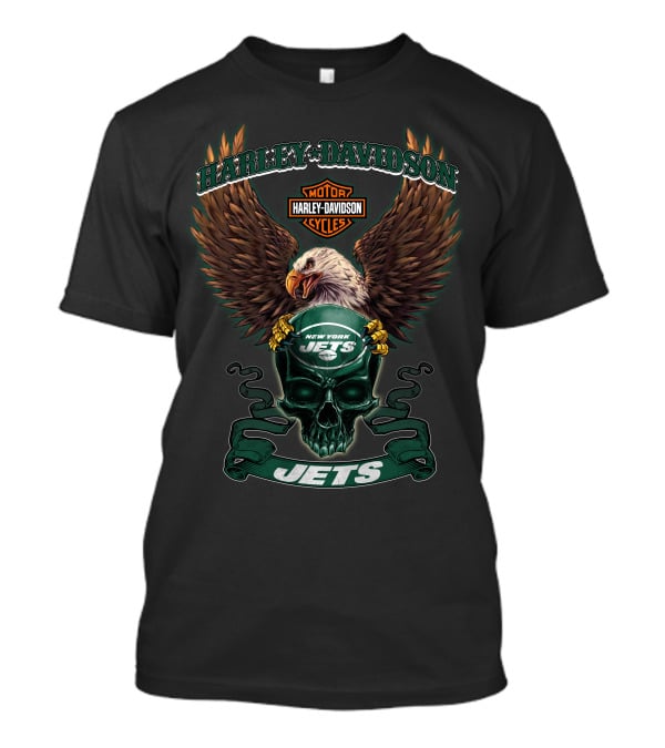Harley Davidson Motor Cycles New York Jets Eagle Skull Jets T-Shirt