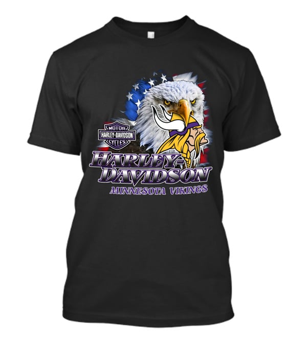 Harley Davidson Minnesota Vikings Nfl Eagles American Flag T-Shirt