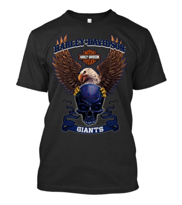 Harley Davidson Motor Cycles Ny Giants Eagles Skull T-Shirt