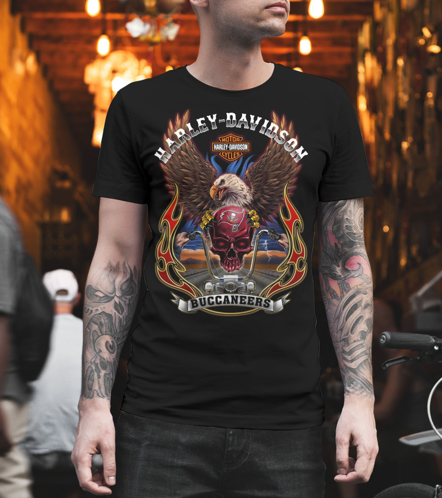 Harley Davidson Tampa Bay Buccaneers Motorcycle Eagle Flag Logo T-Shirt