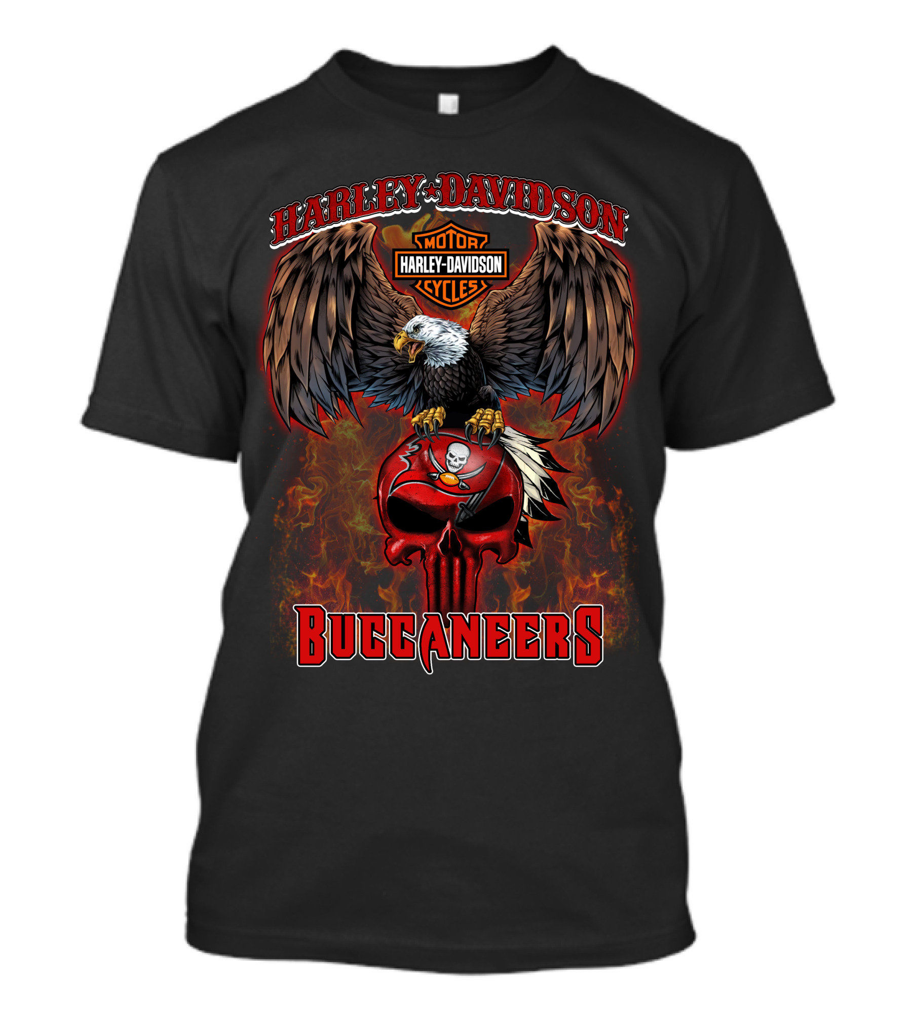Harley Davidson Motor Cycles Eagle Skull Buccaneers Nfl T-Shirt
