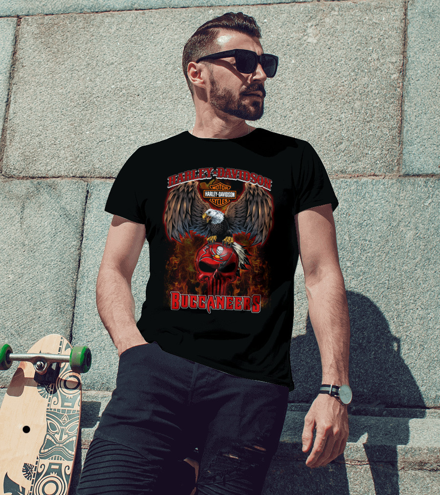 Harley Davidson Motor Cycles Eagle Skull Buccaneers Nfl T-Shirt