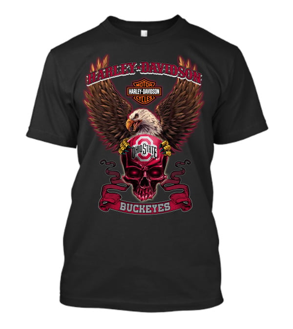 Harley Davidson Motor Cycles Ohio State Buckeyes Eagle Skull T-Shirt