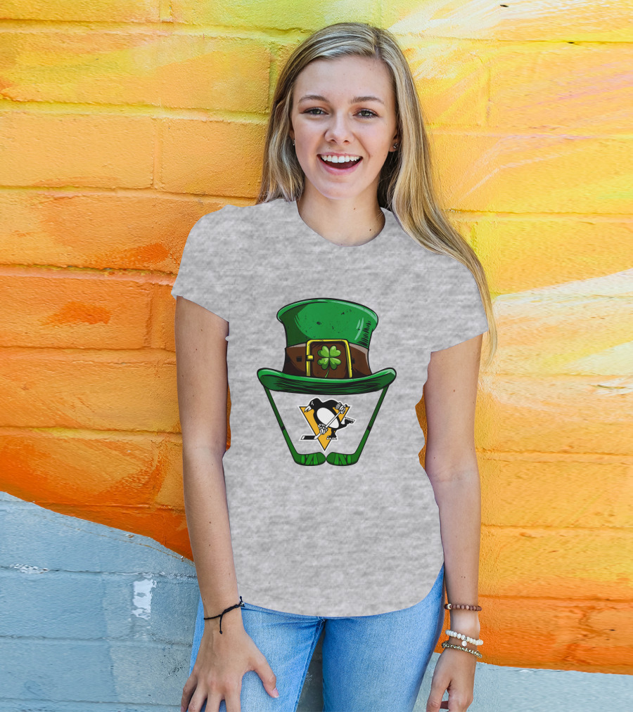 Pittsburgh Penguins St. Patrick's Day Shamrock Hat Hockey T-Shirt