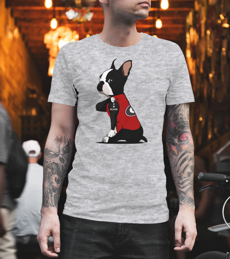 Georgia Bulldogs I Love Bulldogs Dog Wearing Red G T-Shirt