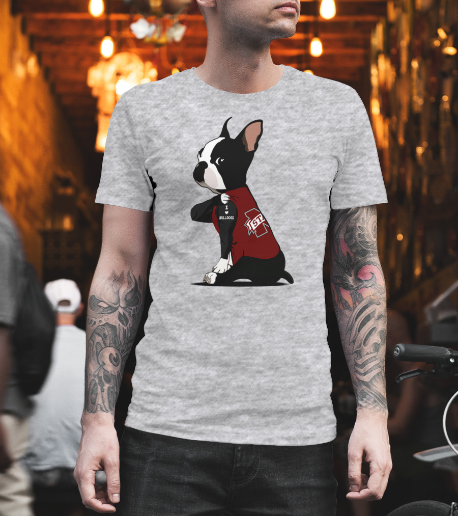 Mississippi State Bulldogs Love Boston Terrier in Jersey T-Shirt