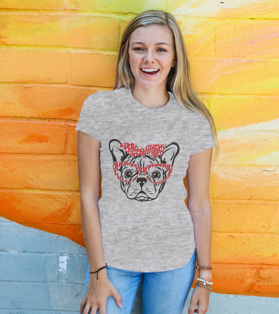 Stanford Cardinal Bulldog With Red Glasses And Bow T-Shirt