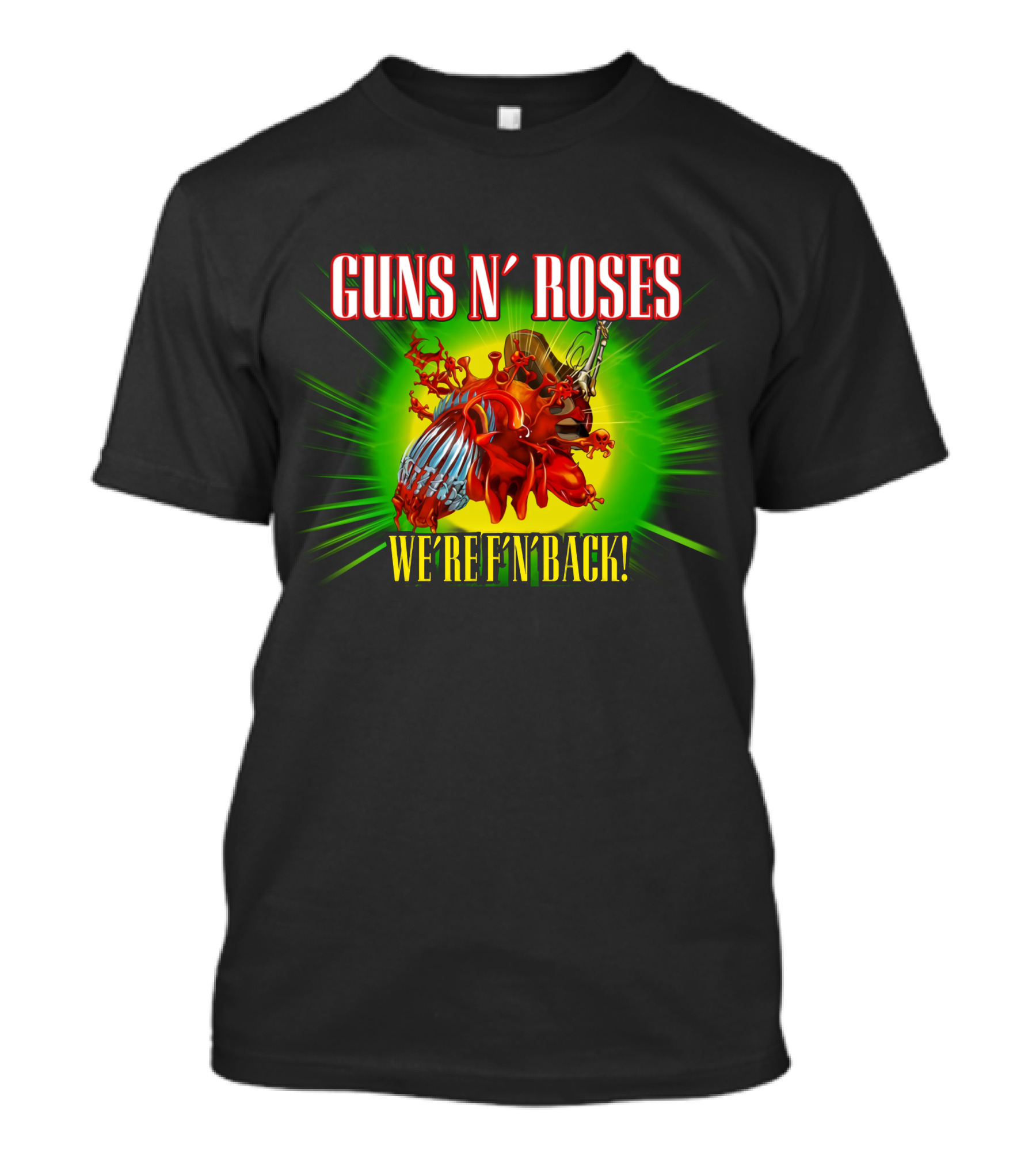 Guns N' Roses We're F'n Back Heart And Guns Burst T-Shirt