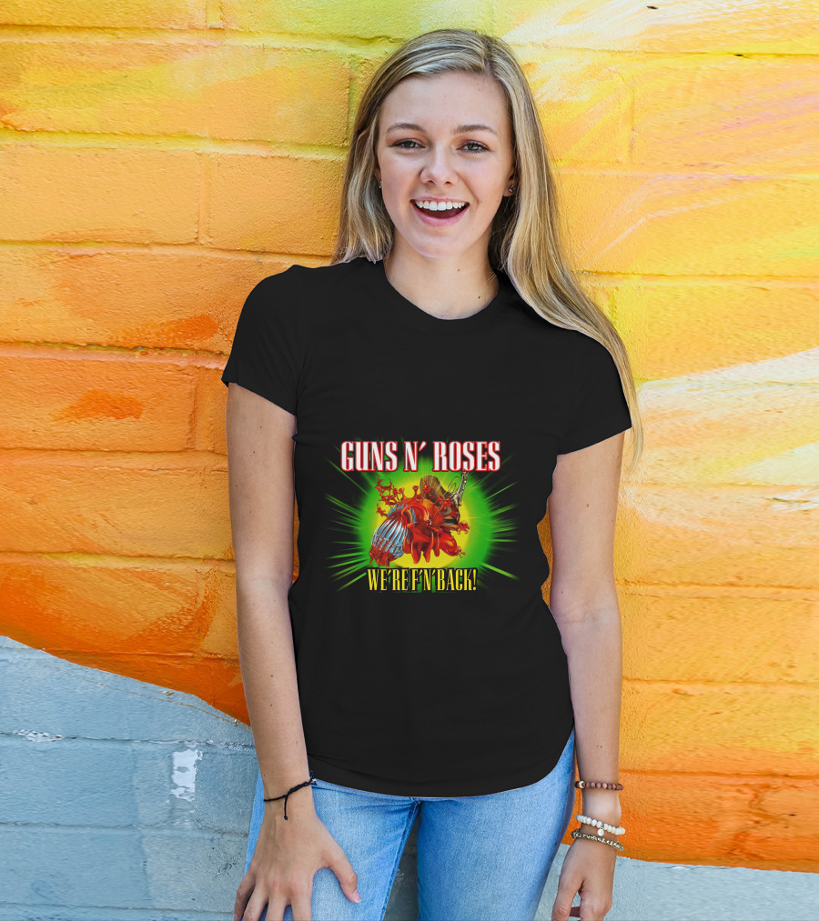 Guns N' Roses We're F'n Back Heart And Guns Burst T-Shirt