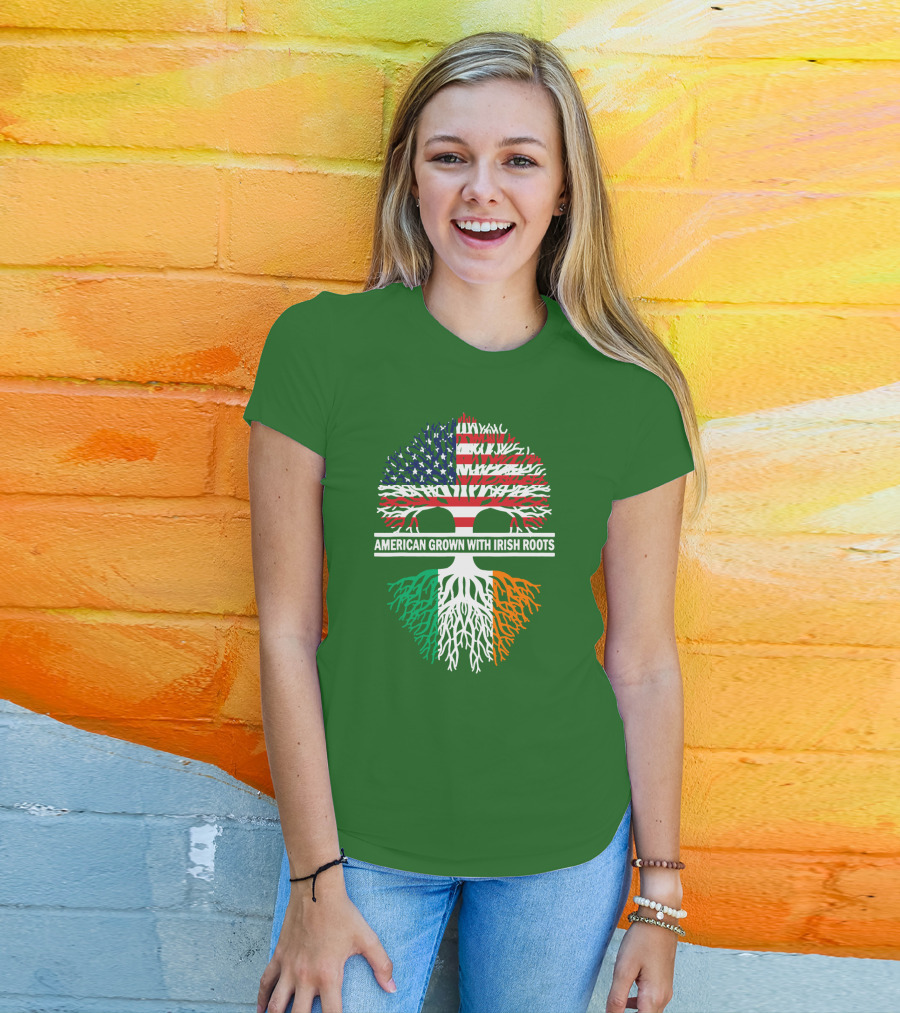 American Grown With Irish Roots Flag Tree T-Shirt
