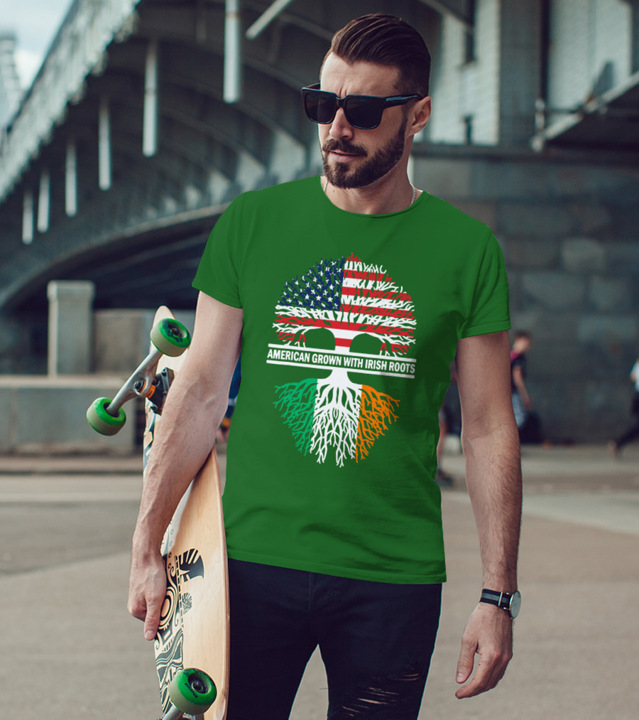 American Grown With Irish Roots Flag Tree T-Shirt