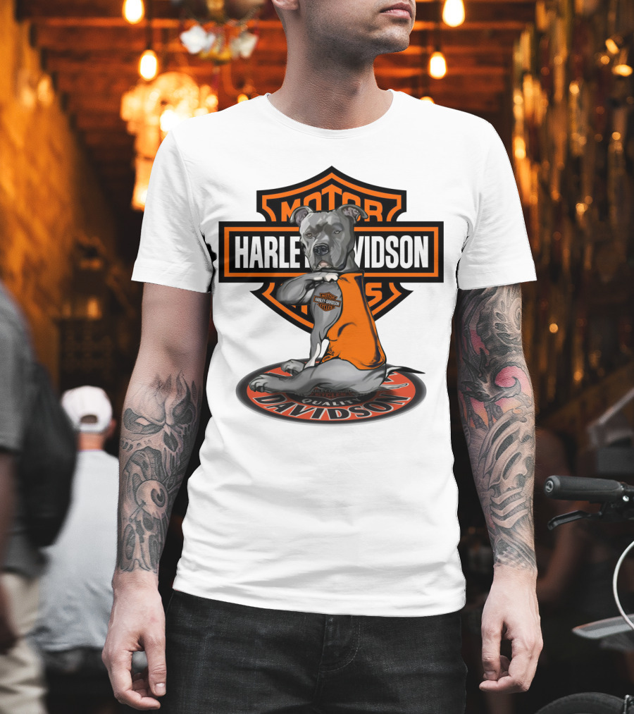Harley Davidson Motor Cycles Pitbull Dog T-Shirt