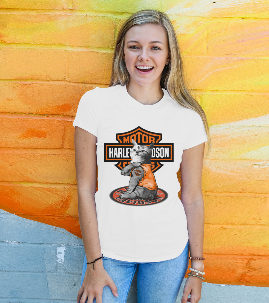 Harley Davidson Cat With Motorcycles T-Shirt