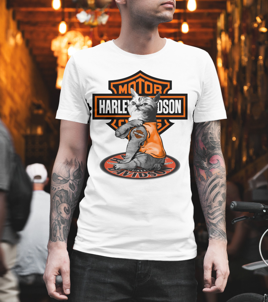 Harley Davidson Cat With Motorcycles T-Shirt