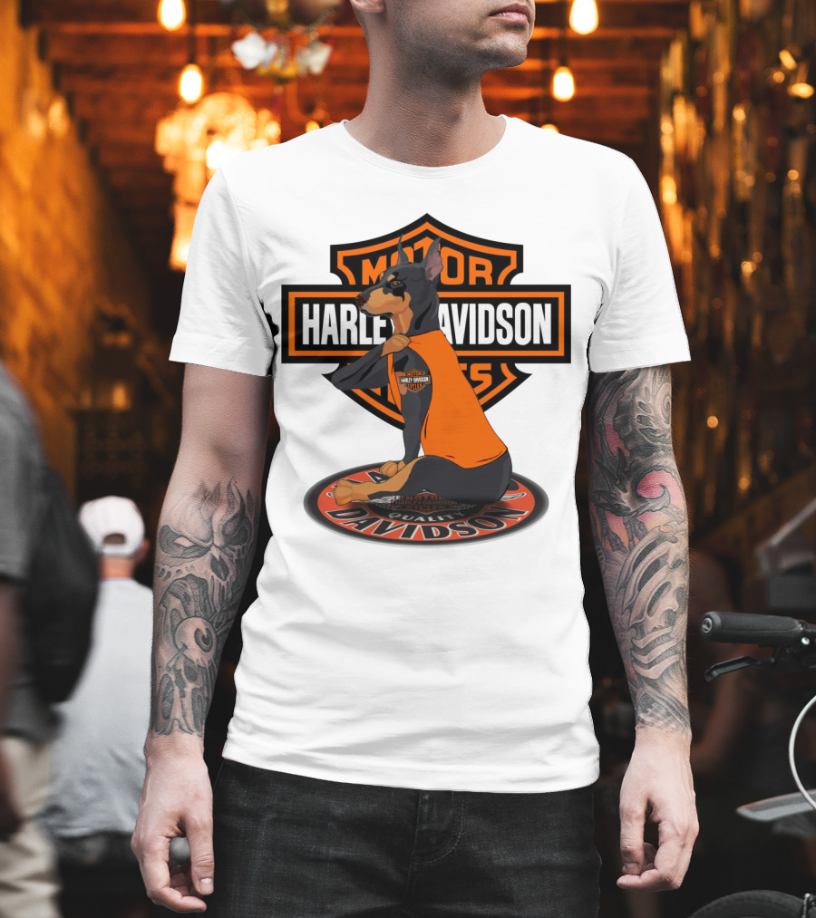 Harley Davidson Motorcycle Dobermann Sitting On T-Shirt