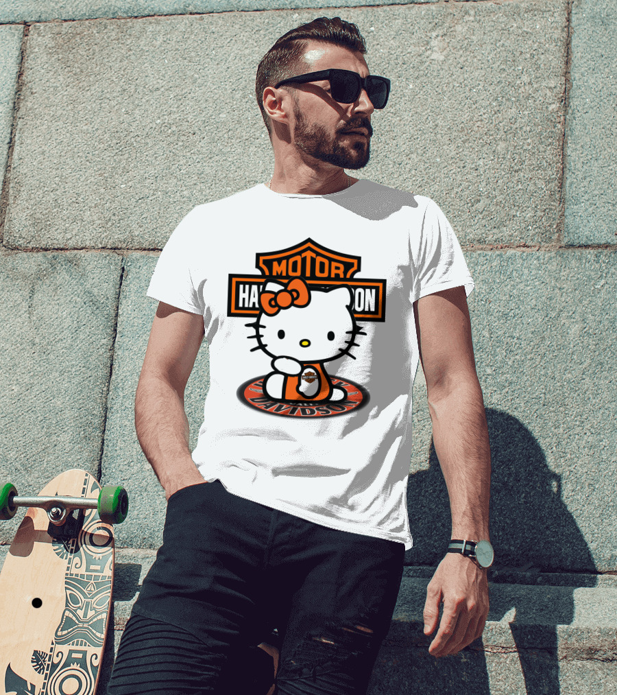 Harley Davidson Hello Kitty Motorcycles Logo Collaboration T-Shirt