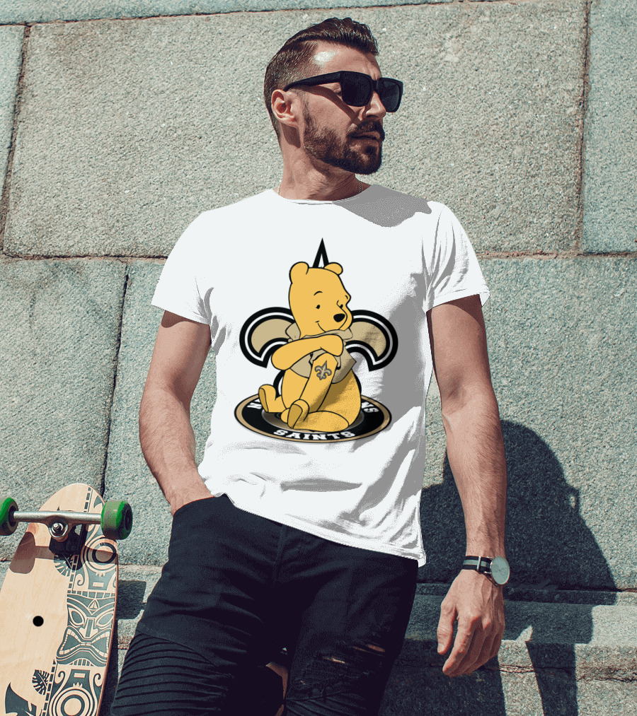 Winnie The Pooh New Orleans Saints Fleur-De-Lis Crossover T-Shirt