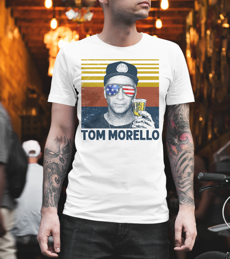 Tom Morello American Flag Sunglasses And Beer T-Shirt