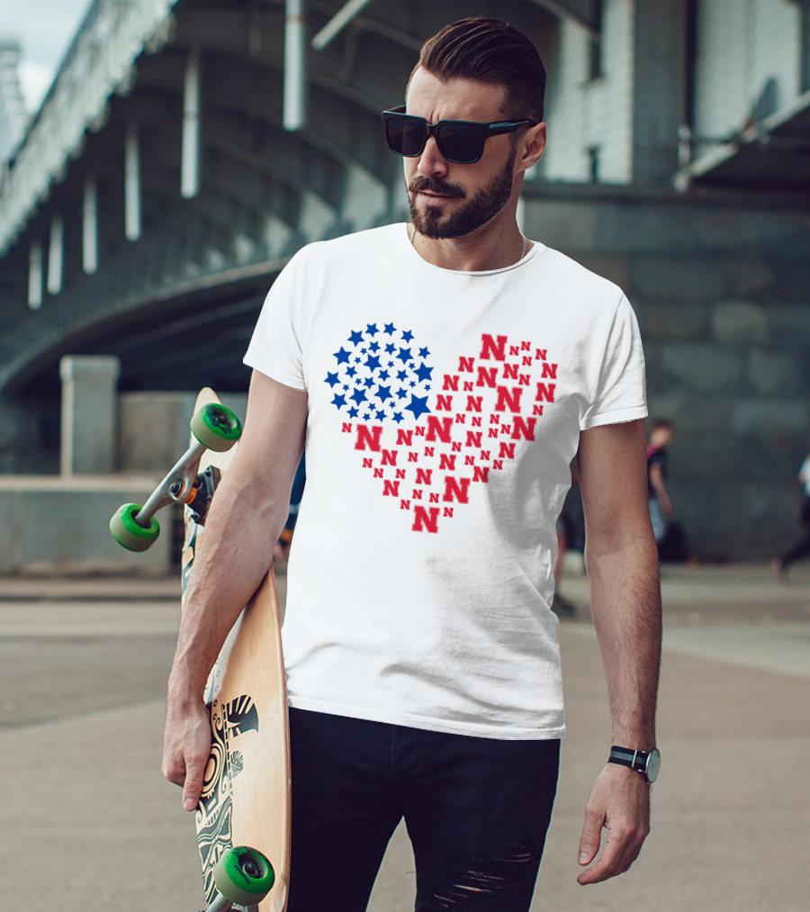 Heartflag Ncaa 19 Nebraska Red N Blue Stars T-Shirt