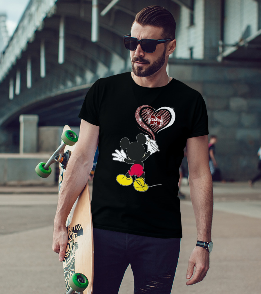 Mickey Mouse Drawing Heart Mississippi State Bulldogs T-Shirt