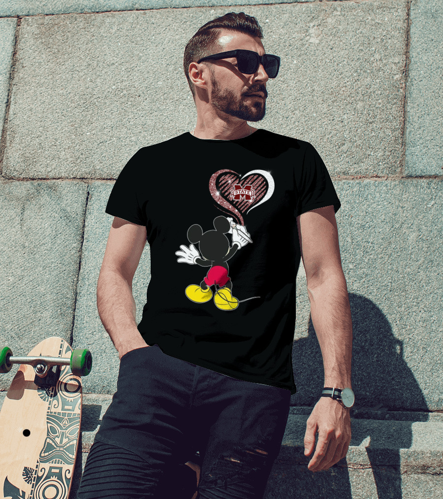 Mickey Mouse Drawing Heart Mississippi State Bulldogs T-Shirt