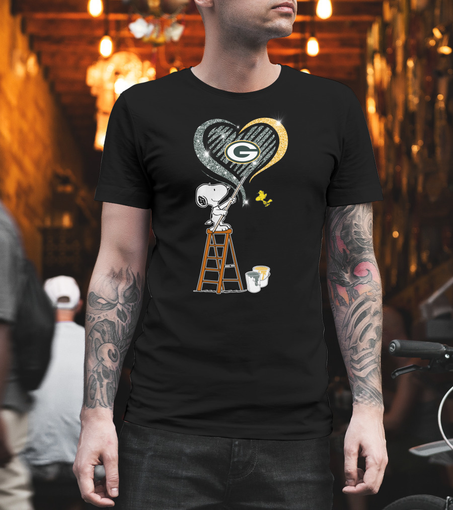 Snoopy Woodstock Painting Green Bay Packers Heart T-Shirt