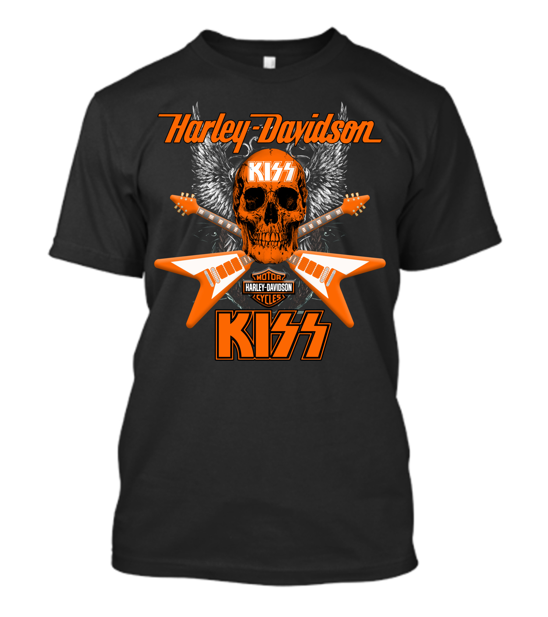 Harley Davidson Kiss Motorcycles Electric Guitar Skull Wings T-Shirt
